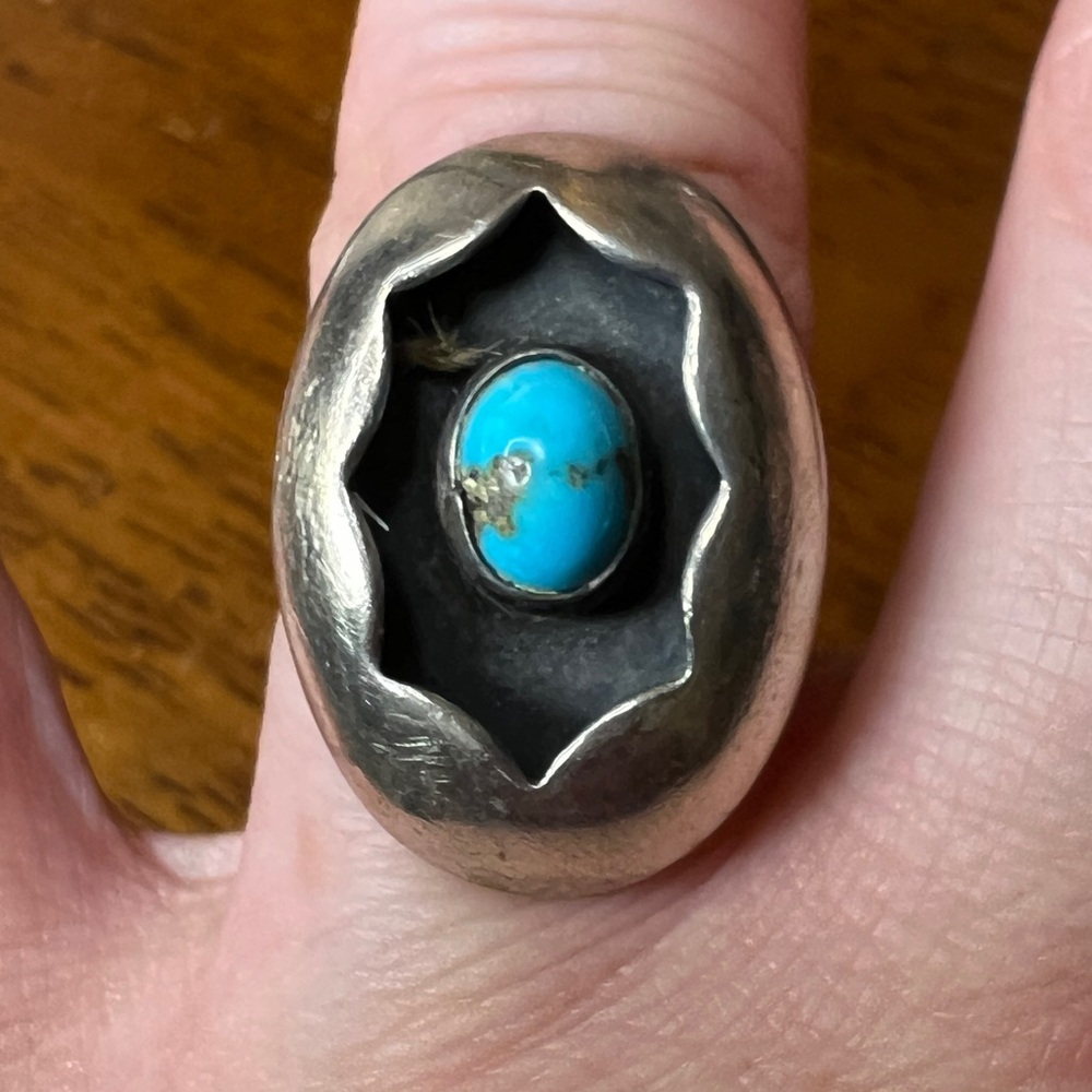 Turquoise Shadowbox Sterling Silver 925 Ring, Size 7